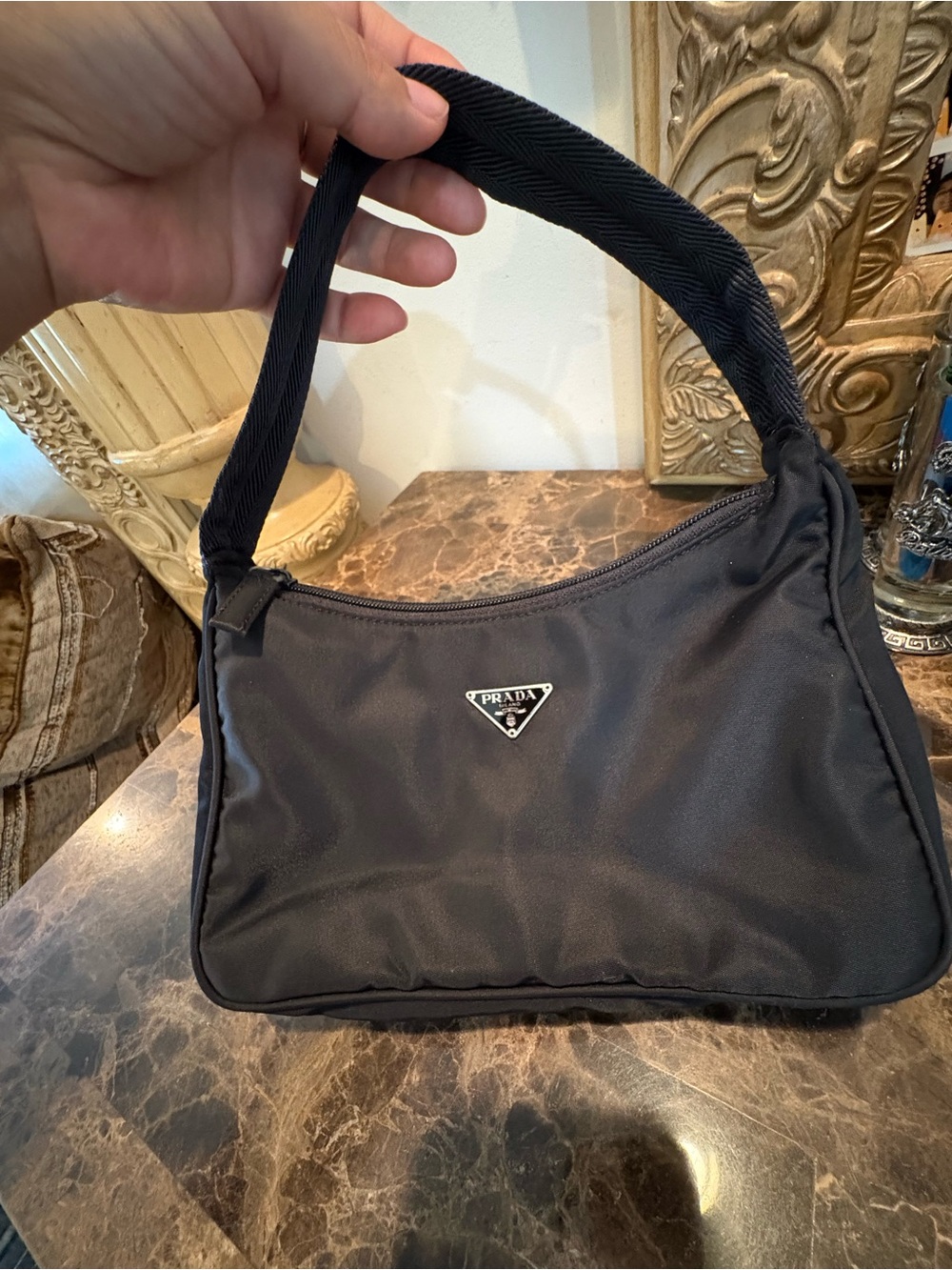 Prada Black Nylon, Prada Tessuto Pochette Bag with Triangle Logo Plaque